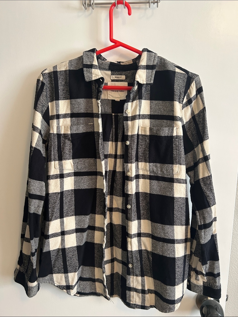 Thread & Supple Black and Cream Plaid Button-Up Flannel